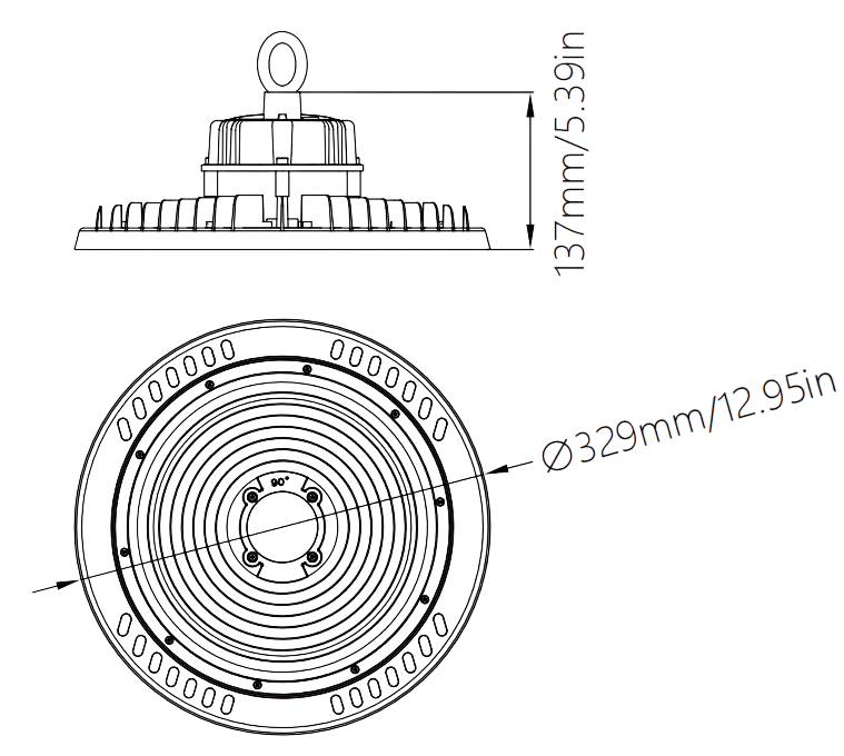 240W UFO LED High Bay Dimensional Line Drawing