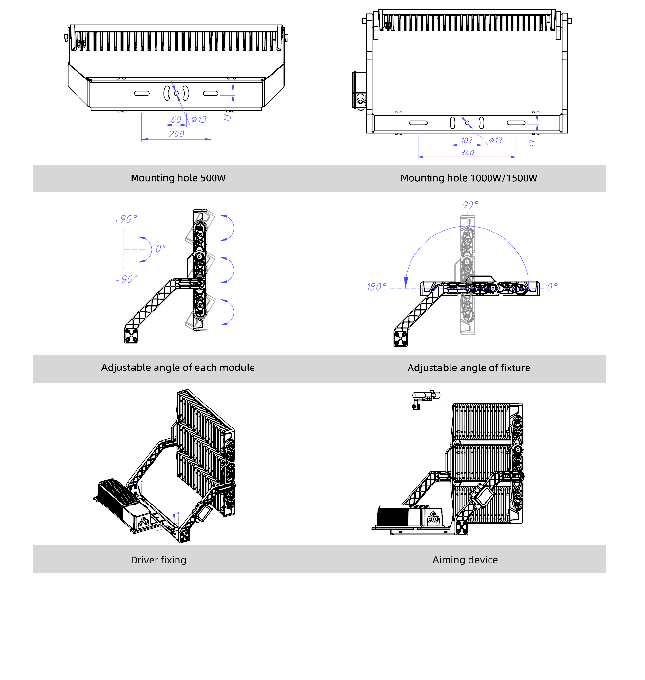 LED stadium luminaire fixture installation drawings