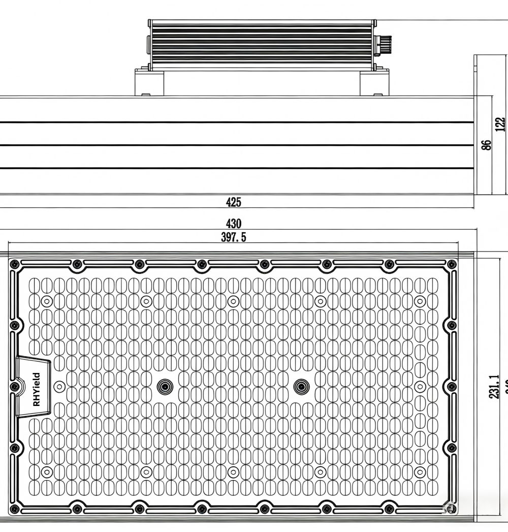 Multiple channels LED grow light 600W dimensions